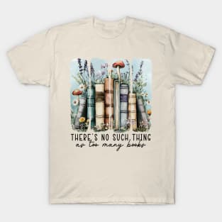 Cottagecore Book Stack with Mushrooms and Wildflowers Aesthetic Design T-Shirt